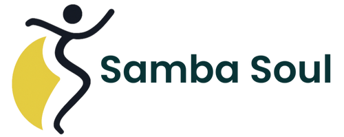 Logo of Samba Soul with a stylized figure and yellow crescent moon on a white background